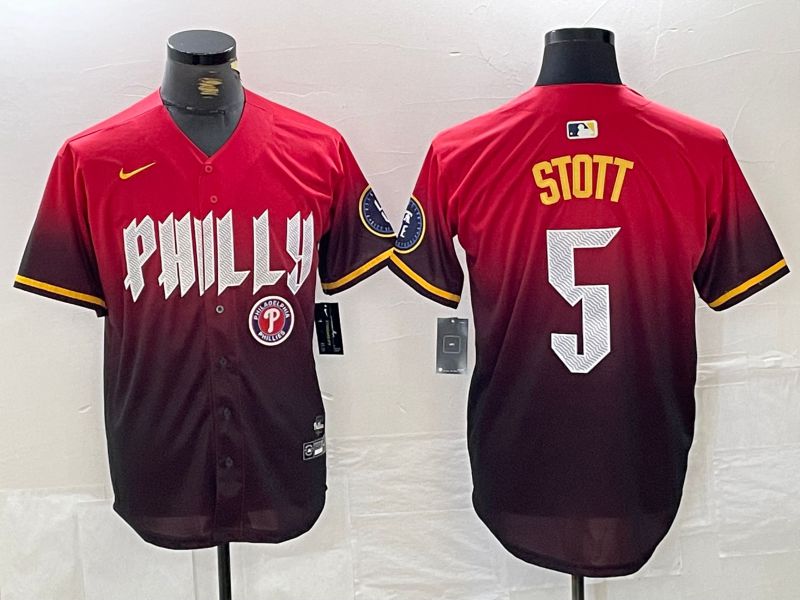 Men Philadelphia Phillies #5 Stott Red City Edition Nike 2024 MLB Jersey style 5